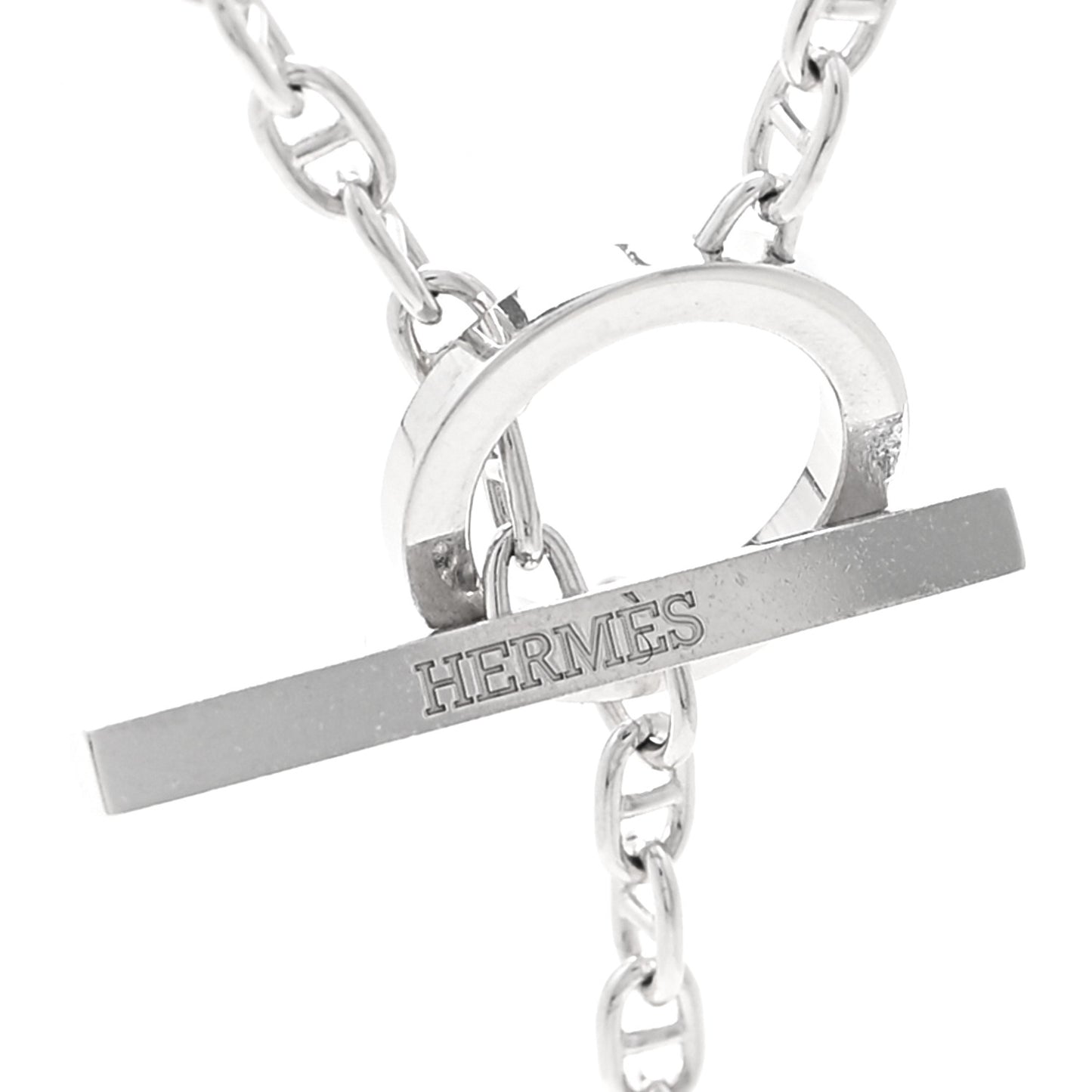 18K White Gold Diamond GM Chaine D'Ancre Contour Pendant Necklace ST