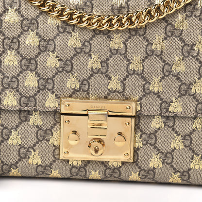 Gucci GG Supreme Monogram Bees Medium Padlock Shoulder Bag Beige Oro Black 11 of 12