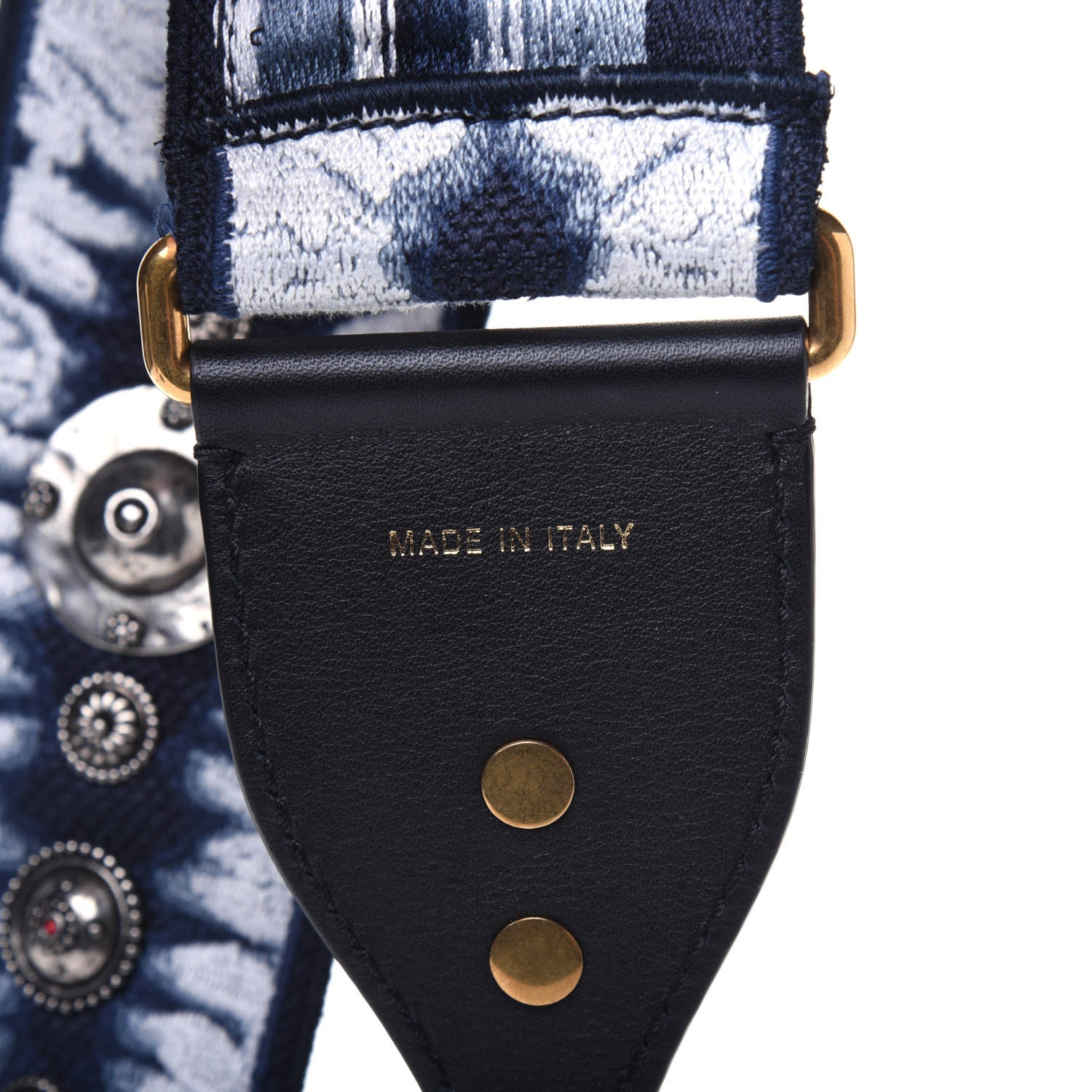 Christian Dior Canvas Embroidered Studded Tie Dye Shoulder Strap Blue 3 of 7