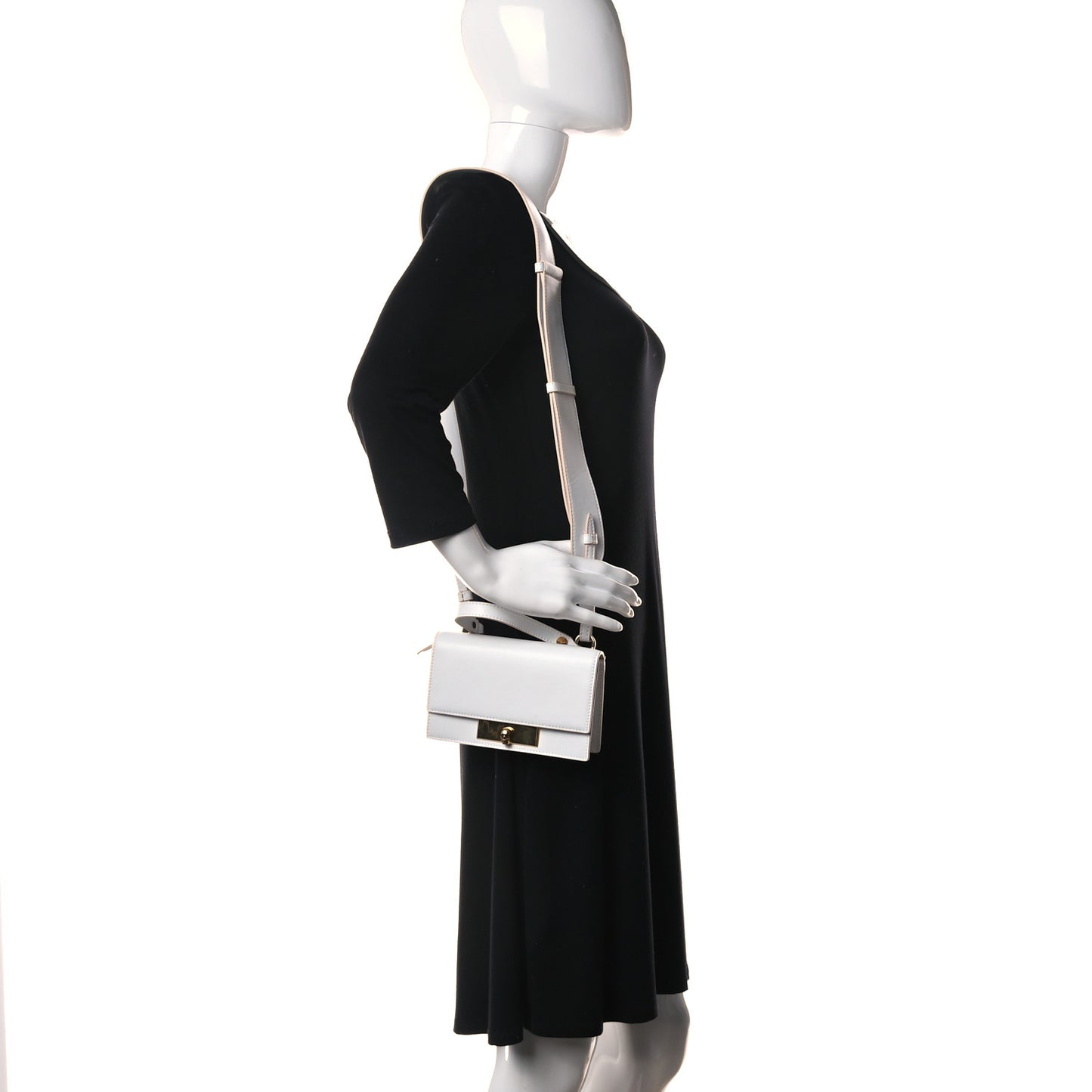 Calfskin Skull Lock Mini Crossbody Bag White