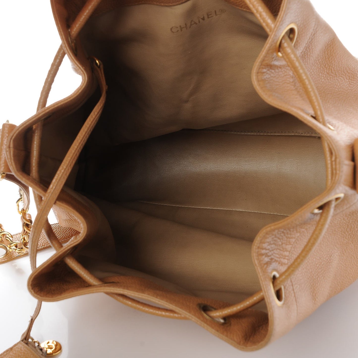 Caviar CC Drawstring Shoulder Bag Beige