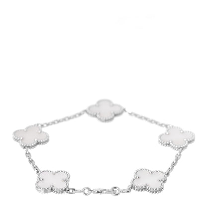 Van Cleef & Arpels 18K White Gold Mother of Pearl 5 Motifs Vintage Alhambra Bracelet 3 of 6