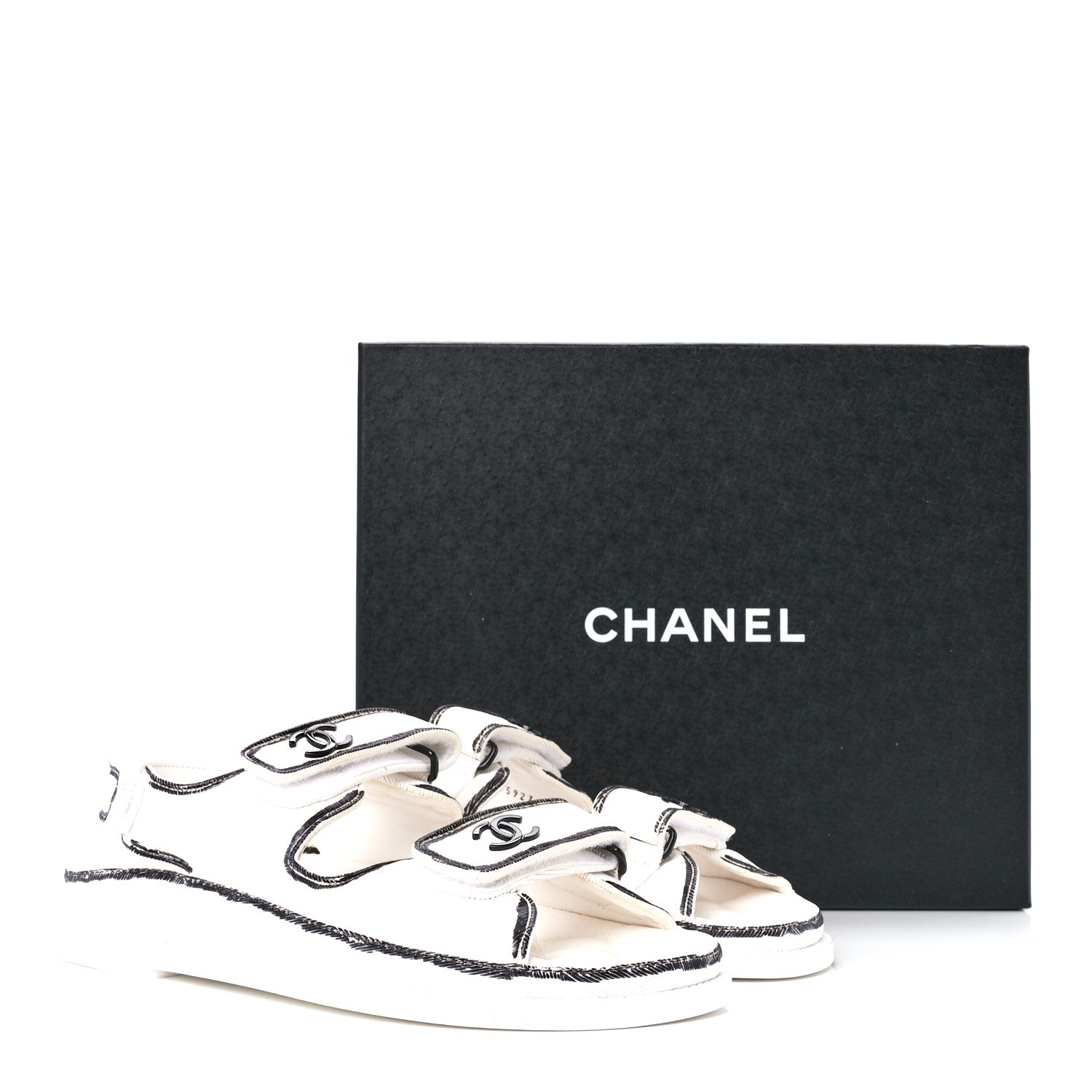Chanel Calfskin Printed Velcro Dad Sandals 39 White Black 9 of 9