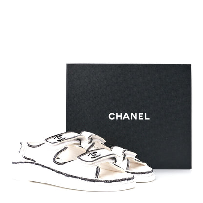 Chanel Calfskin Printed Velcro Dad Sandals 39 White Black 9 of 9