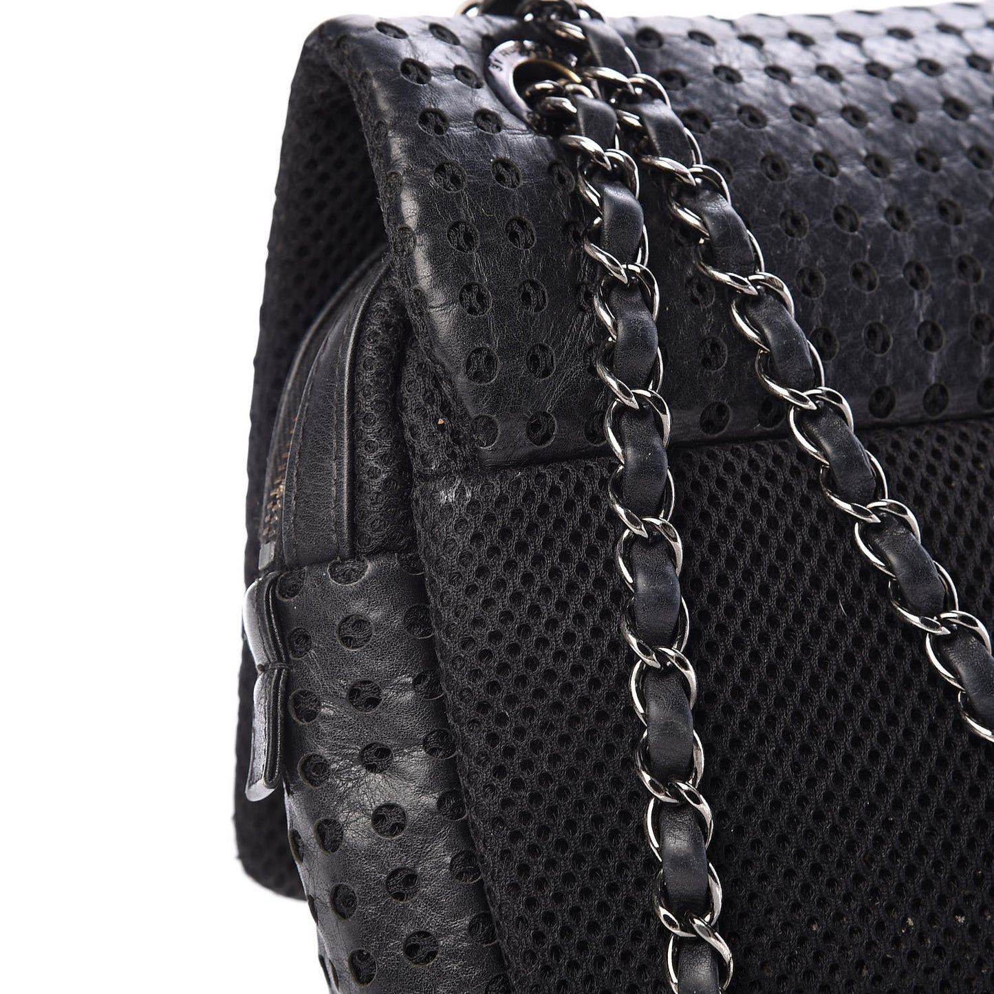 Perforated Lambskin Jumbo Easy Flap Black