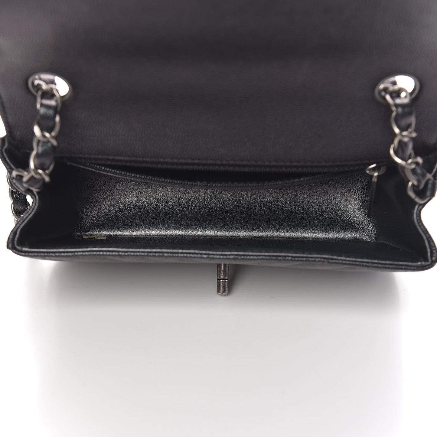 Iridescent Caviar Chevron Quilted Mini Rectangular Flap Black