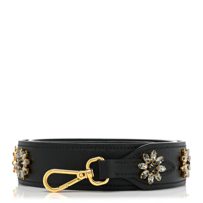 Prada Saffiano Crystal Flower Shoulder Strap Black 2 of 5