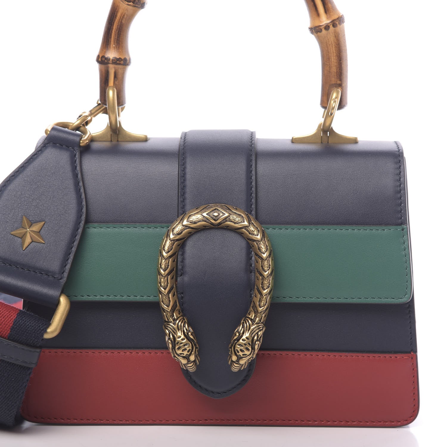 Gucci Calfskin Bamboo Web Mini Dionysus Top Handle Bag Blue Emerald Hibiscus Red 10 of 10