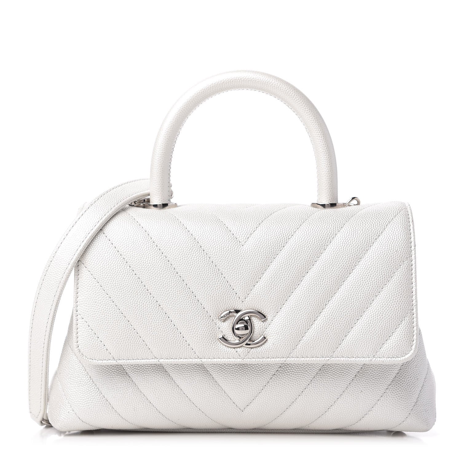 Chanel Iridescent Caviar Chevron Quilted Mini Coco Handle Flap White 1 of 10
