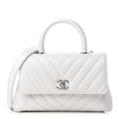Chanel Iridescent Caviar Chevron Quilted Mini Coco Handle Flap White 1 of 10