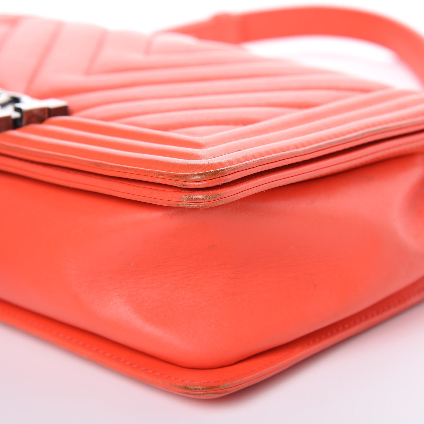 Calfskin Chevron Quilted Medium Boy Flap Coral