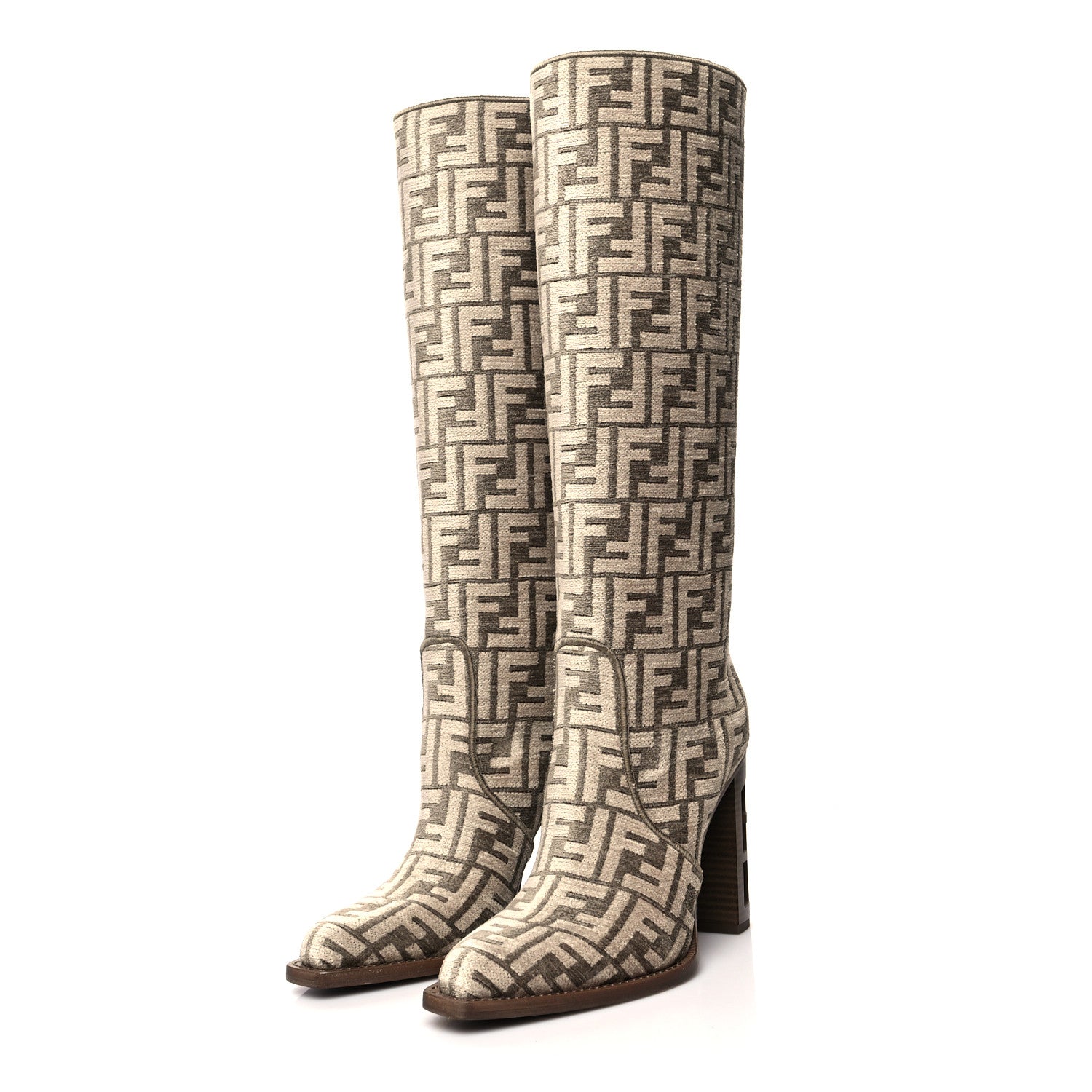 Fendi Chenille Jacquard FF 110mm Cut Baguette Knee Boots 37.5 Tortora Nuvola 3 of 6