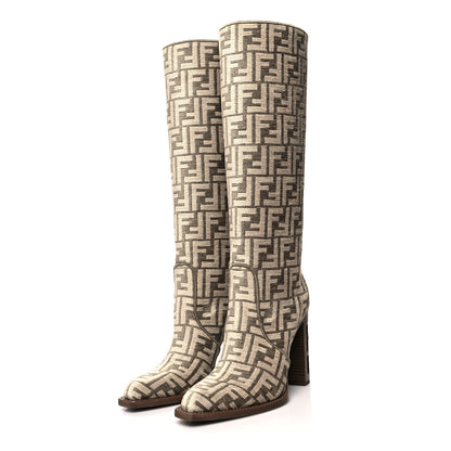 Fendi Chenille Jacquard FF 110mm Cut Baguette Knee Boots 37.5 Tortora Nuvola 3 of 6