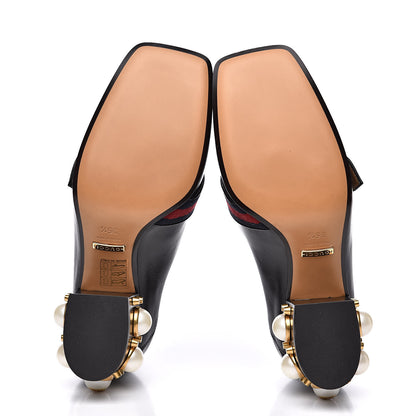 Gucci Malaga Kid Web Pearl Embellished Peyton 75mm Loafer Pumps 35.5 Black 6 of 10