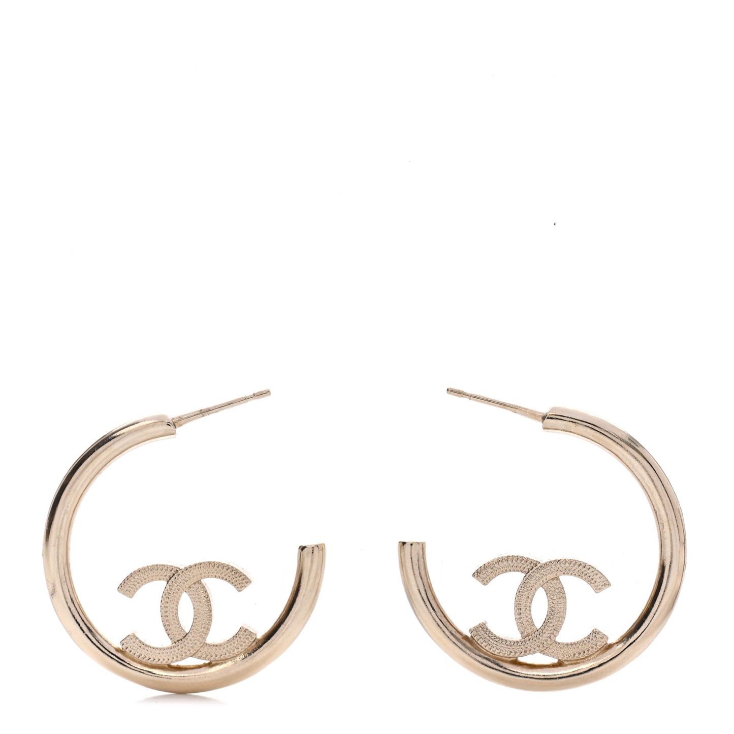 Metal Textured CC Hoop Earrings Gold