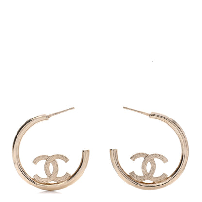 Chanel Metal Textured CC Hoop Earrings Gold 1 of 5