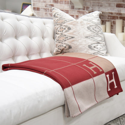 Hermes Wool Cashmere Avalon III Blanket Ecru Rouge H 2 of 4