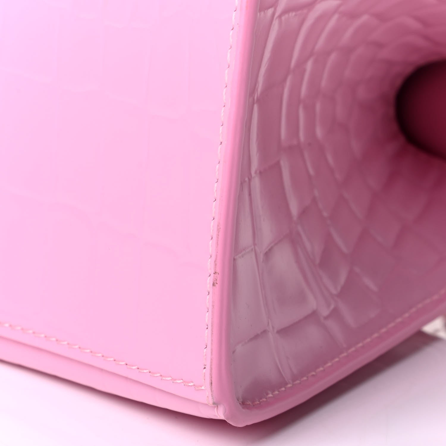 Balenciaga Semi Shiny Calfskin Crocodile Embossed Small Hourglass Top Handle Bag Pink 5 of 5