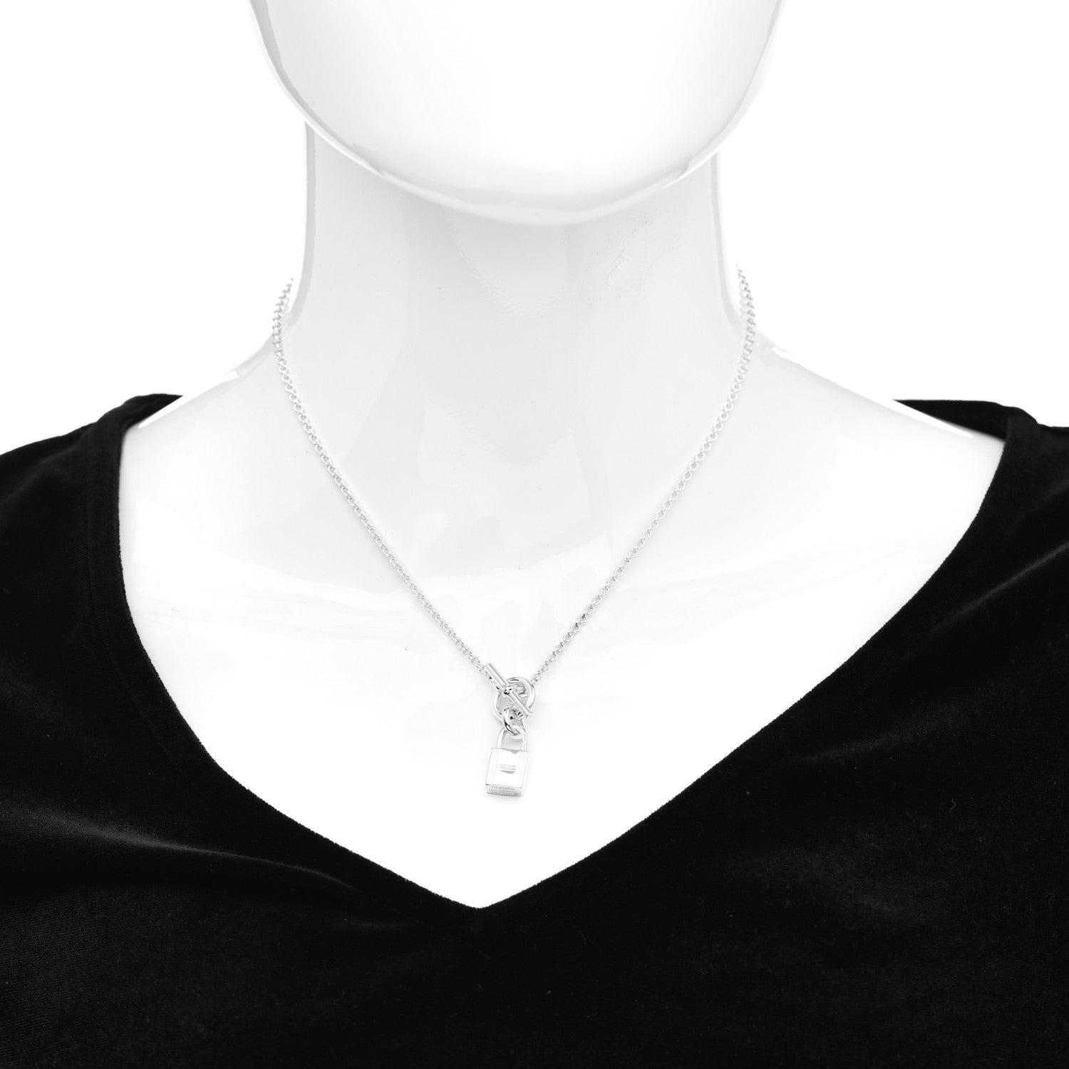 Hermes Sterling Silver Cadenas Kelly Lock Pendant Necklace 2 of 6