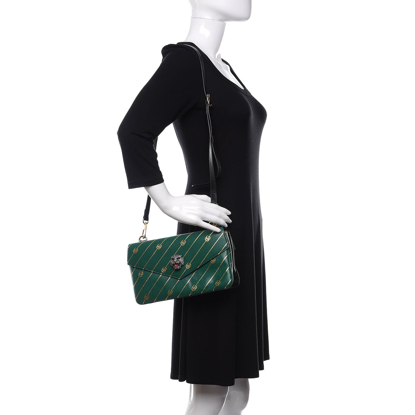 Calfskin Diagonal GG Medium Thiara Double Envelope Shoulder Bag Emerald Green Black