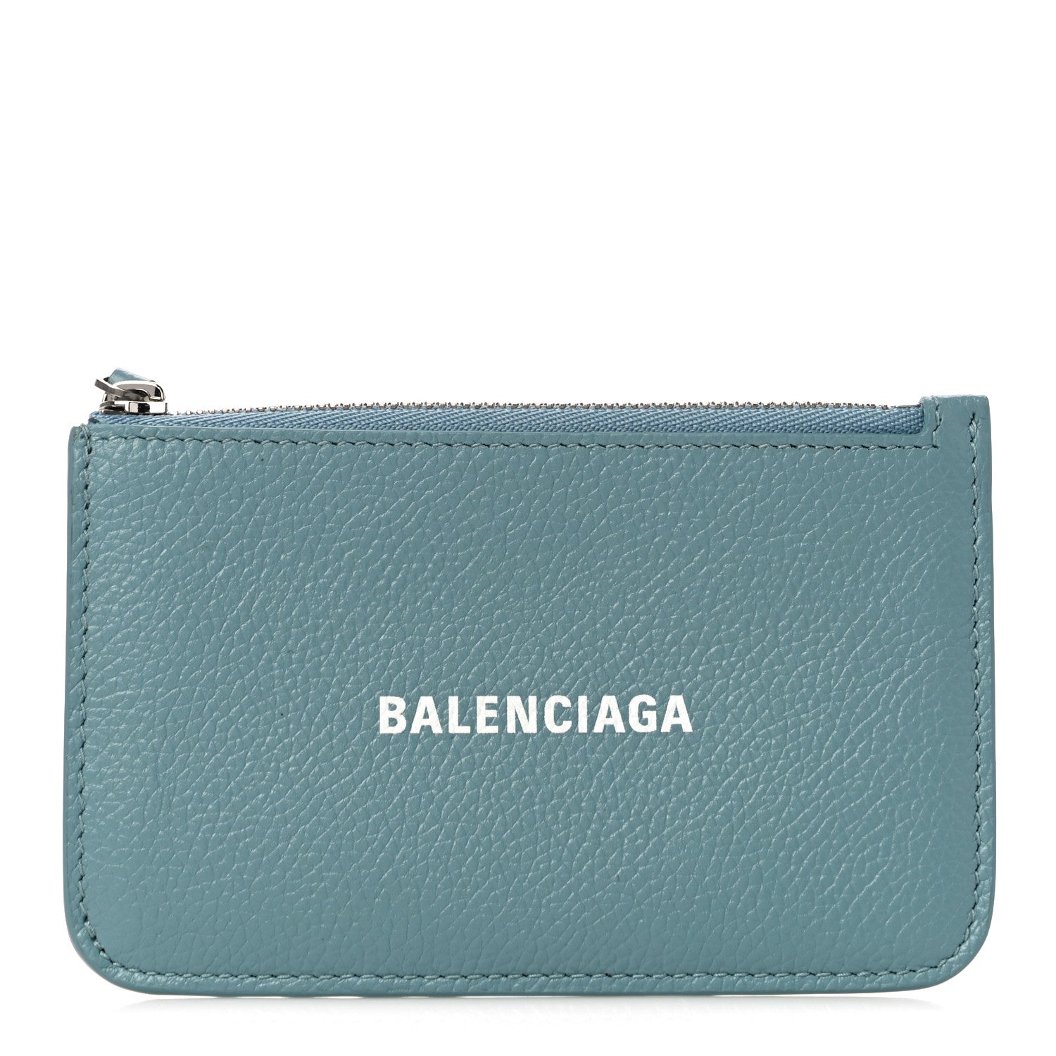 Balenciaga Grained Calfskin Logo Large Cash Long Coin Card Holder Blue Grey White 1 of 10