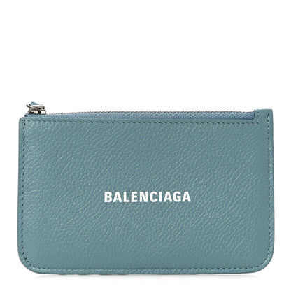 Balenciaga Grained Calfskin Logo Large Cash Long Coin Card Holder Blue Grey White 1 of 10