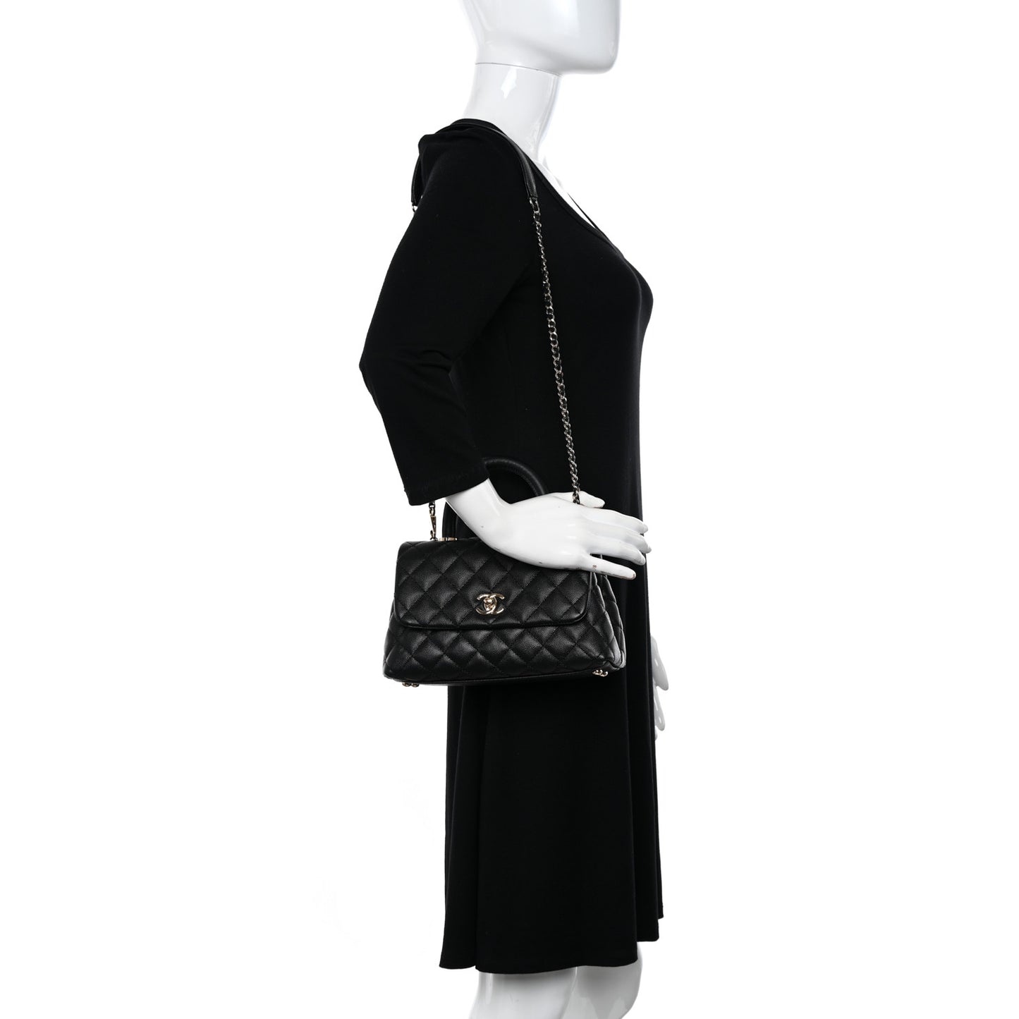 Caviar Quilted Mini Coco Handle Flap Black