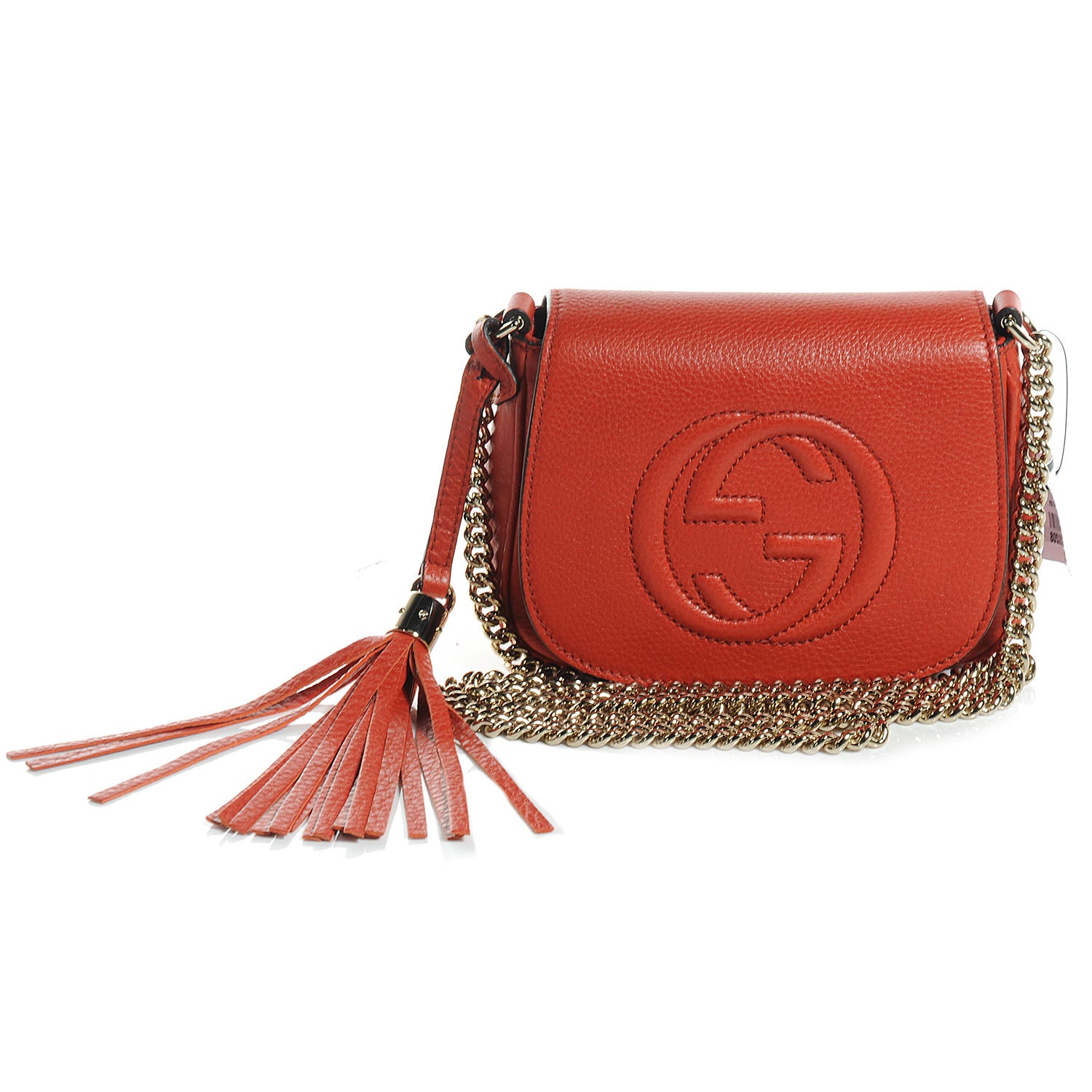 Gucci Pebbled Calfskin Small Soho Flap Crossbody Sun Orange 1 of 8