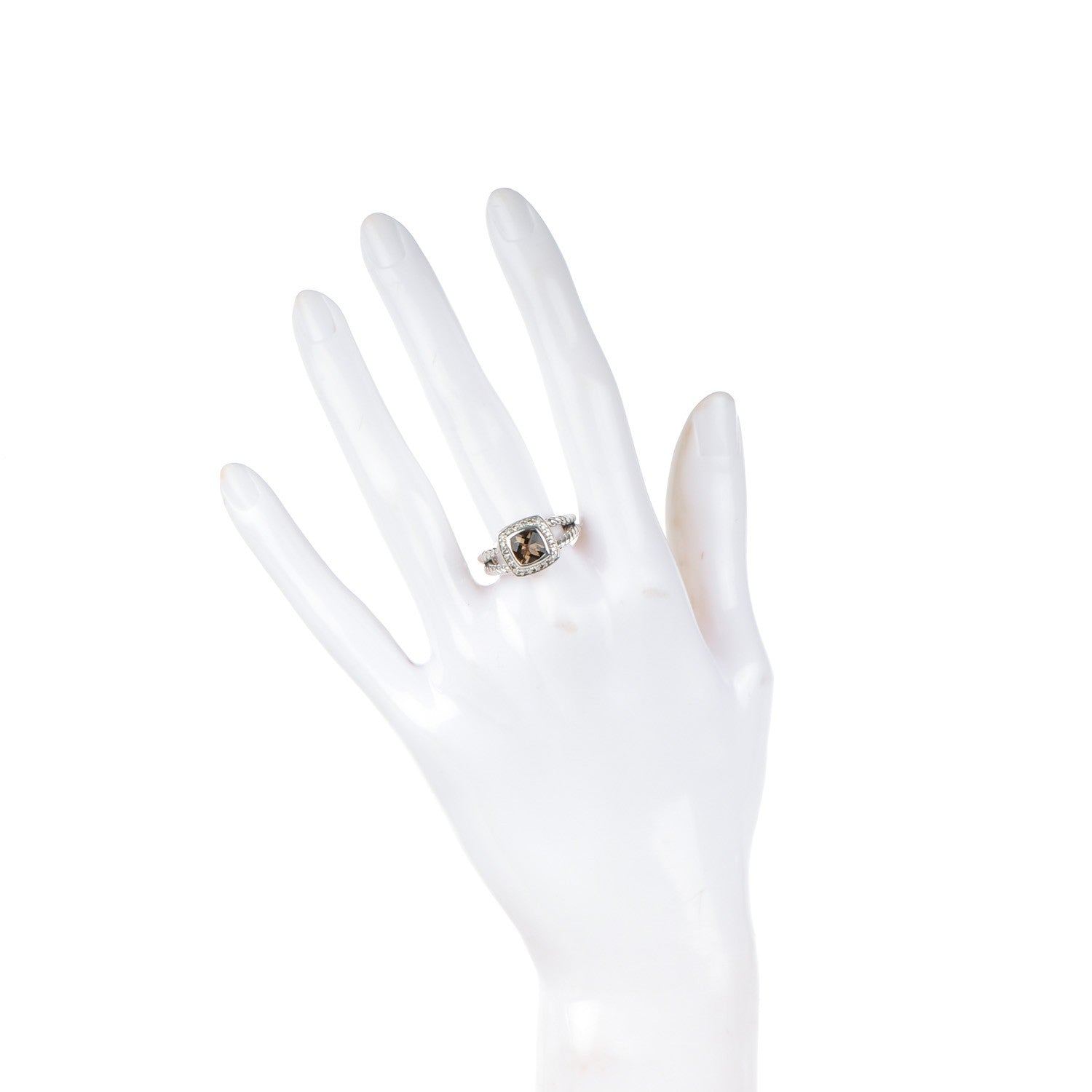 David Yurman Sterling Silver Diamond Smoky Quartz 7mm Petite Albion Ring 54 7 2 of 4