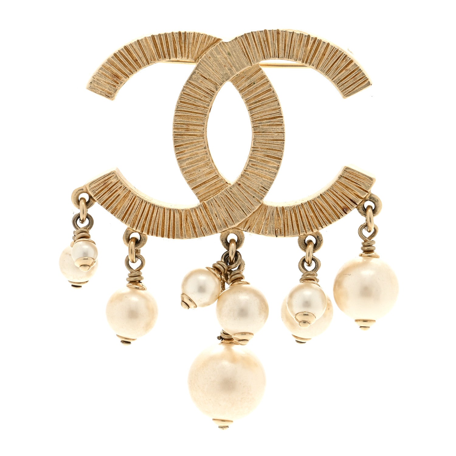 Chanel Chain Pearl Drop CC Brooch Gold 1 of 3