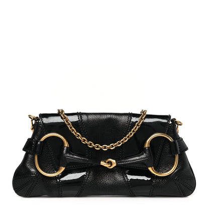 Gucci Goatskin Patent Horsebit Chain Clutch  Black 1 of 11