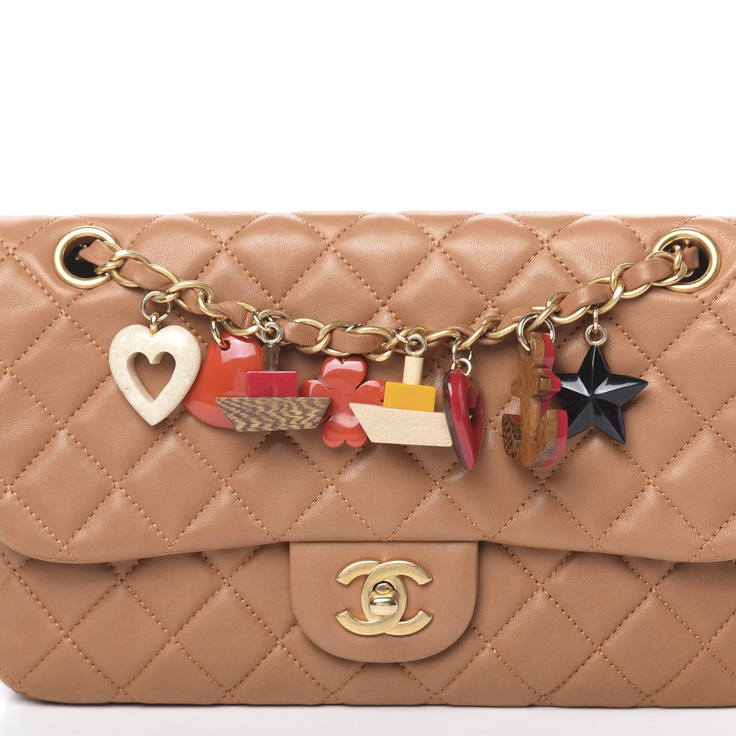 Lambskin Valentine Charms Medium Flap Beige