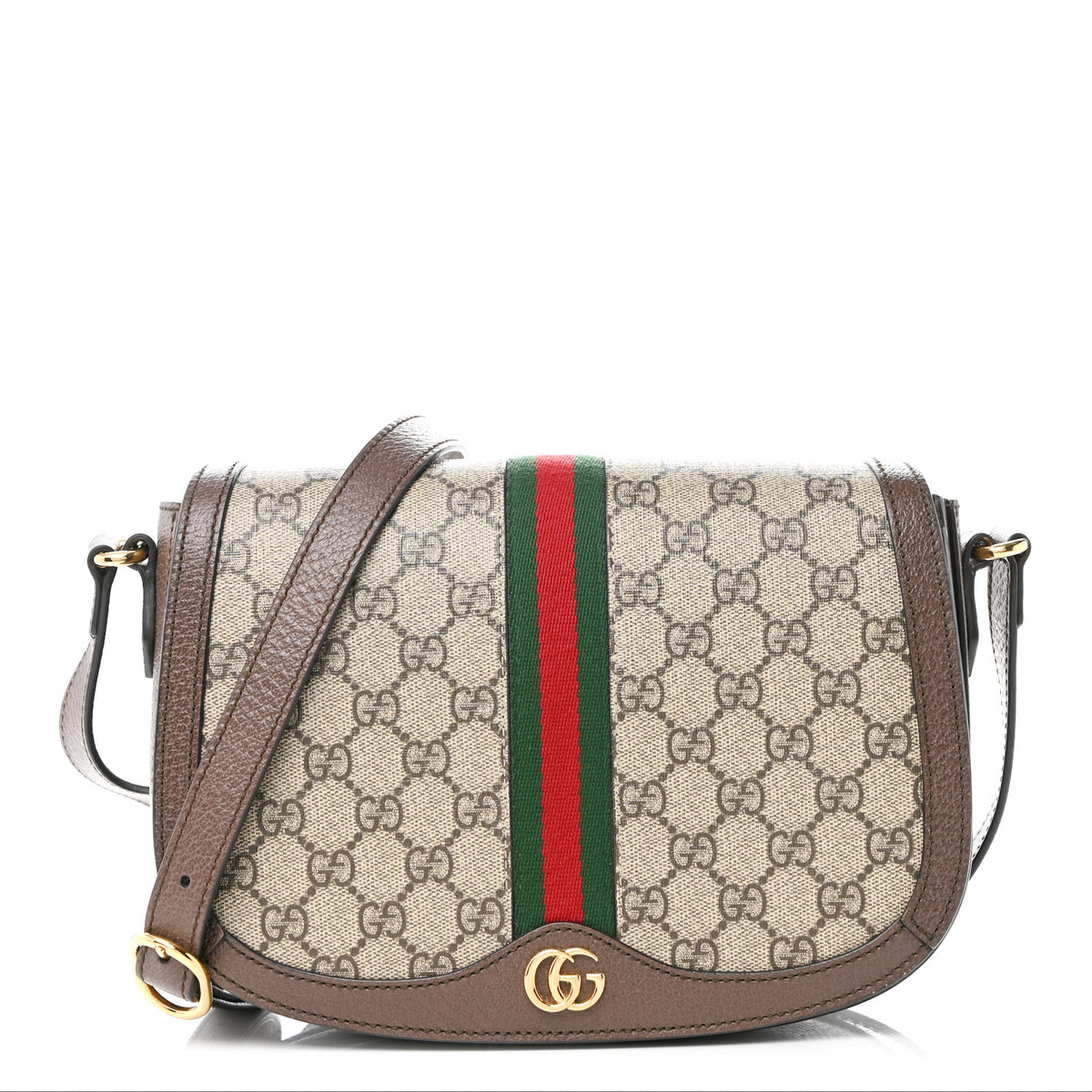 GG Supreme Monogram Web Small Ophidia Flap Messenger Bag Brown