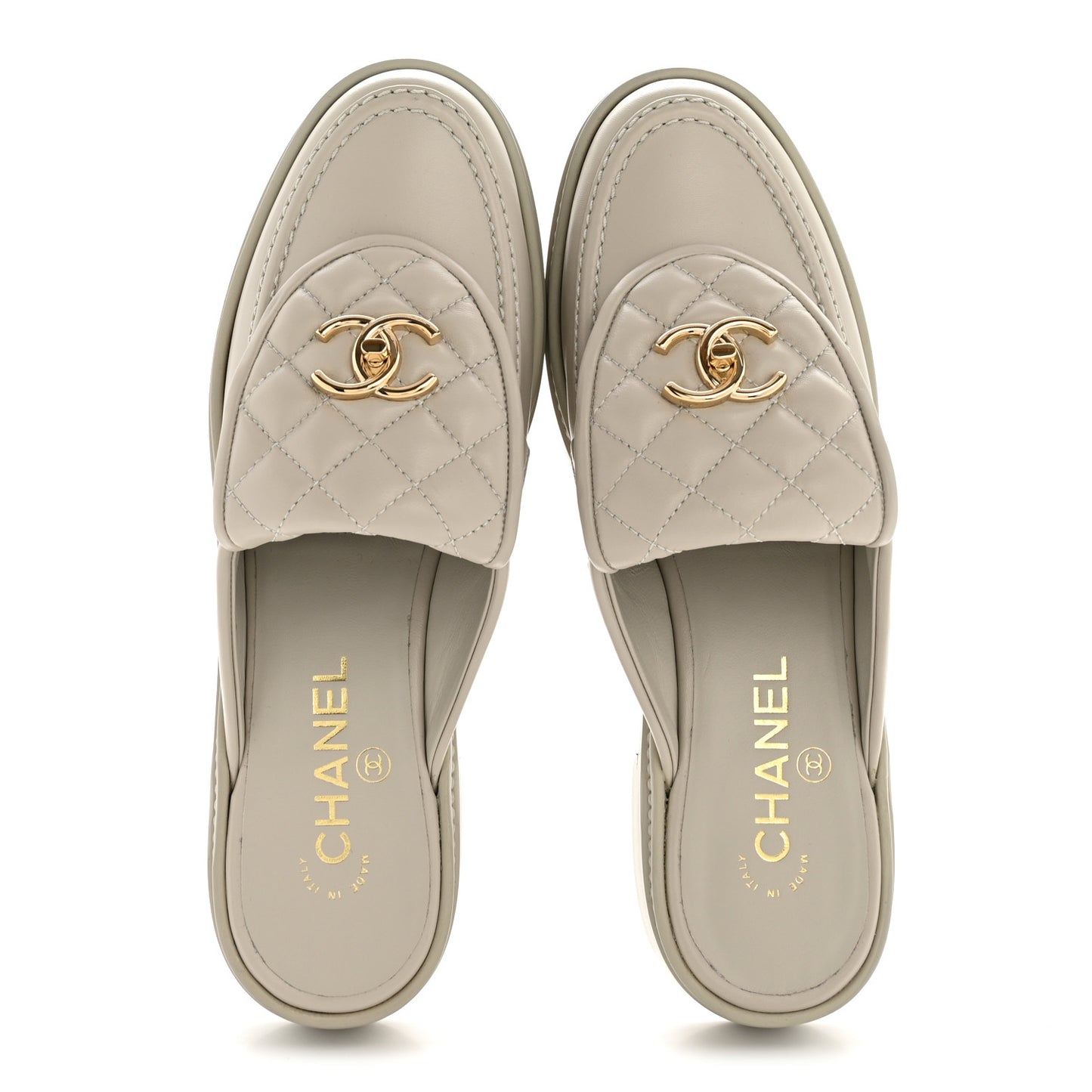 Lambskin Quilted CC Turnlock Mules 39 Light Grey