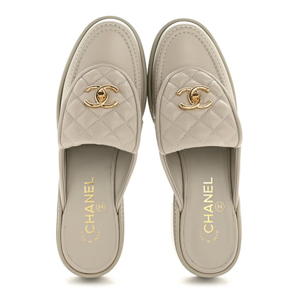 Chanel Lambskin Quilted CC Turnlock Mules 39 Light Grey 2 of 10