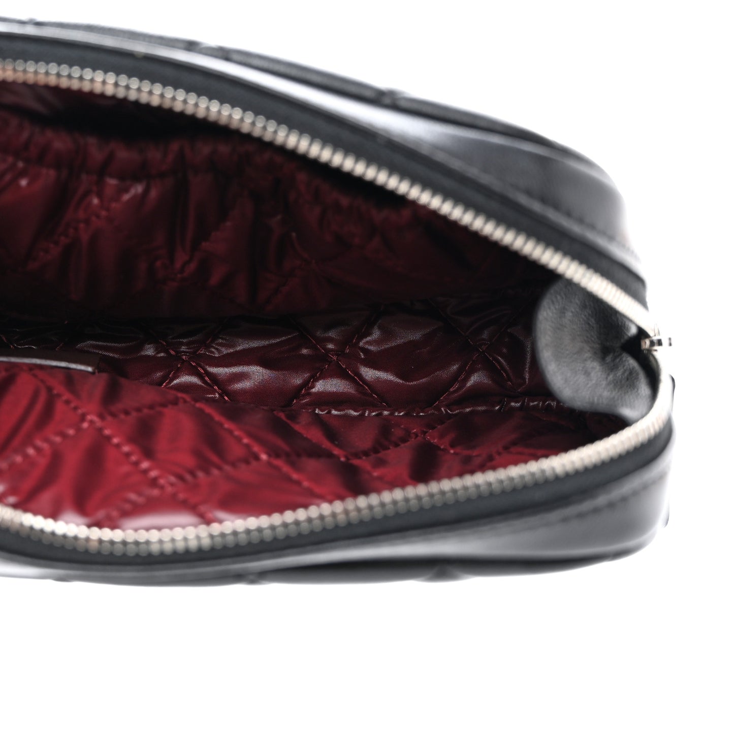 Lambskin Quilted Small Curvy Pouch Cosmetic Case Black