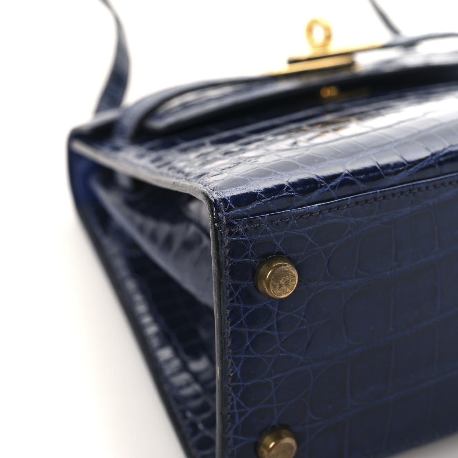 Hermes Shiny Crocodile Mini Kelly Sellier 20 Bleu Marine 9 of 19