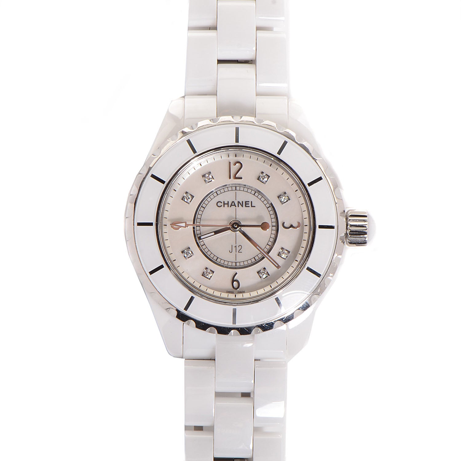 Chanel Stainless Steel Ceramic Diamond 33mm J12 Quartz Watch White 1 of 7