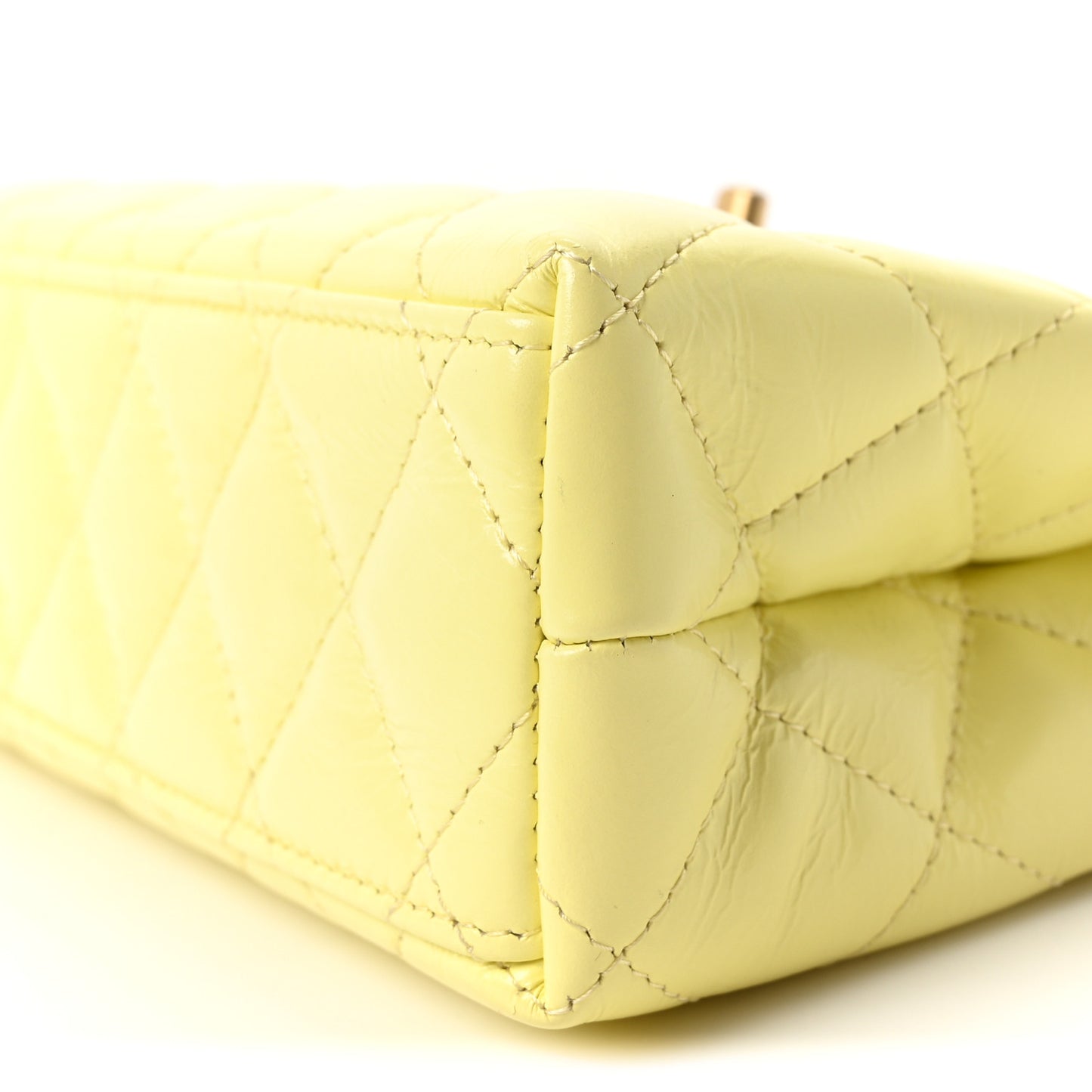 Shiny Aged Calfskin Quilted Nano Kelly Shopper Light Yellow