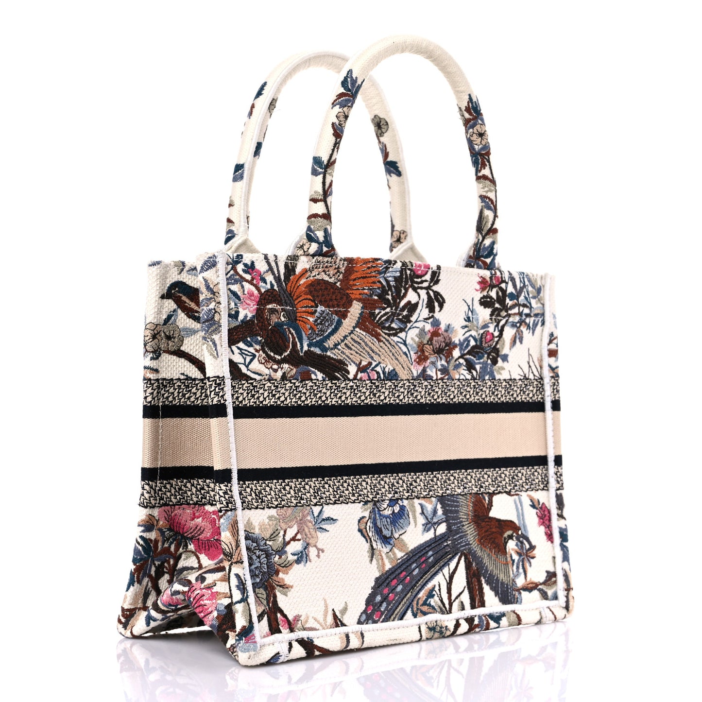 Canvas Embroidered Small Jardin D'Hiver Book Tote Latte Multicolor