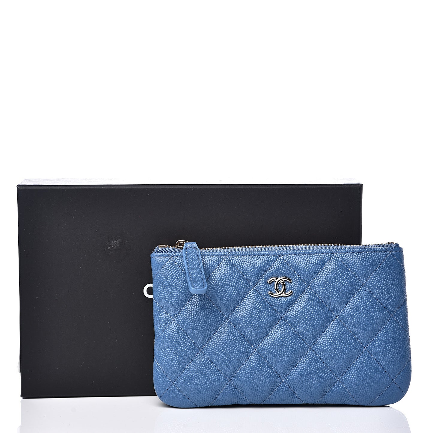 Caviar Quilted Small Cosmetic Case Blue