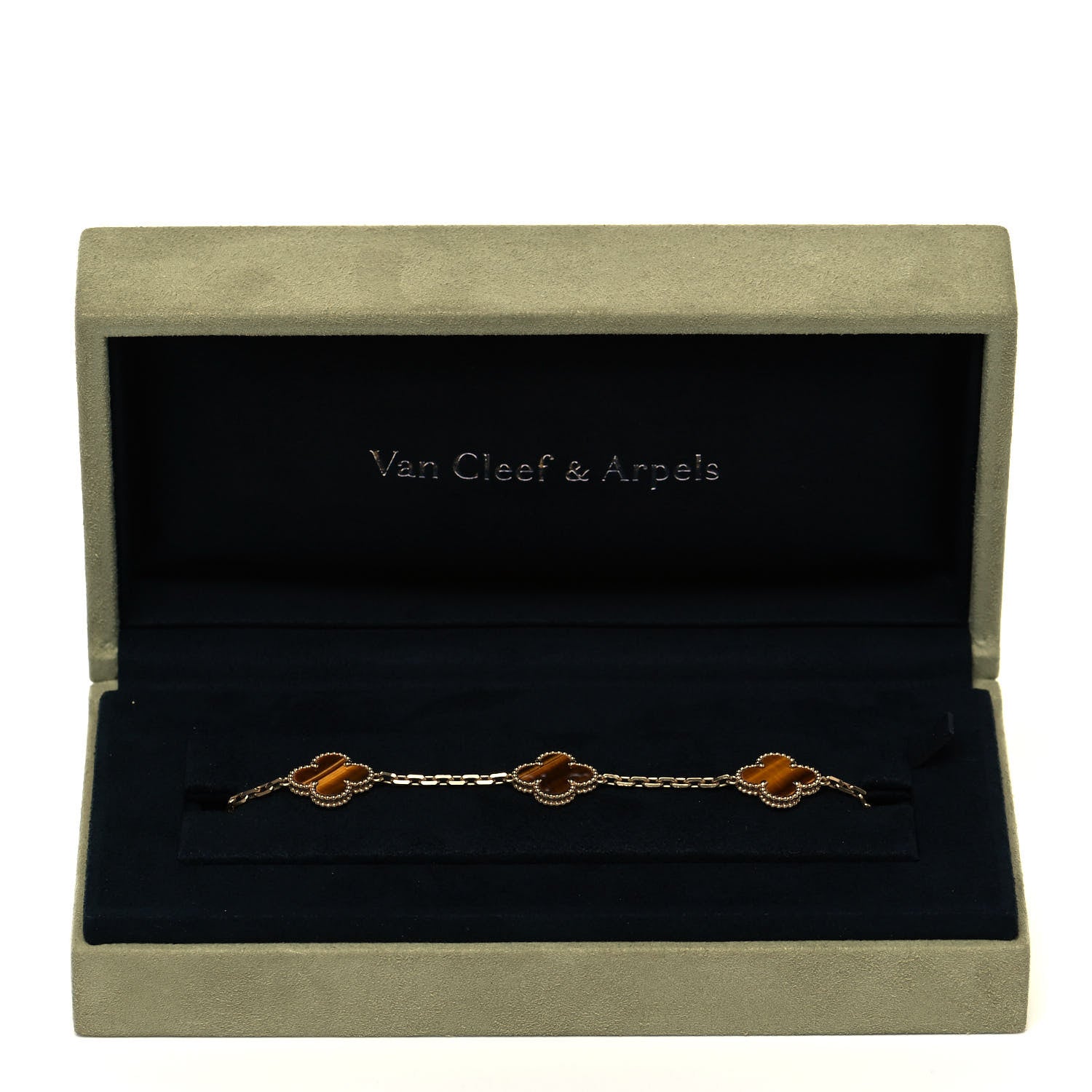 Van Cleef & Arpels 18K Yellow Gold Tiger Eye 5 Motifs Vintage Alhambra Bracelet 7 of 7