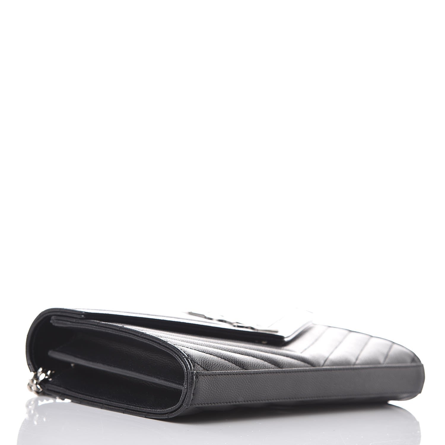 Saint Laurent Grain De Poudre Matelasse Chevron Monogram Chain Wallet Black 4 of 8