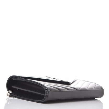 Saint Laurent Grain De Poudre Matelasse Chevron Monogram Chain Wallet Black 4 of 8