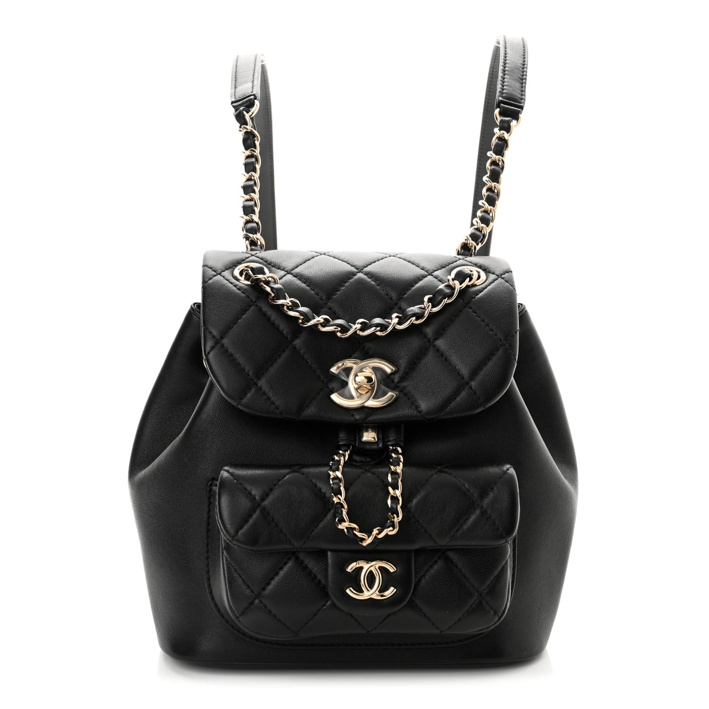 Lambskin Quilted Small Duma Drawstring Backpack Black