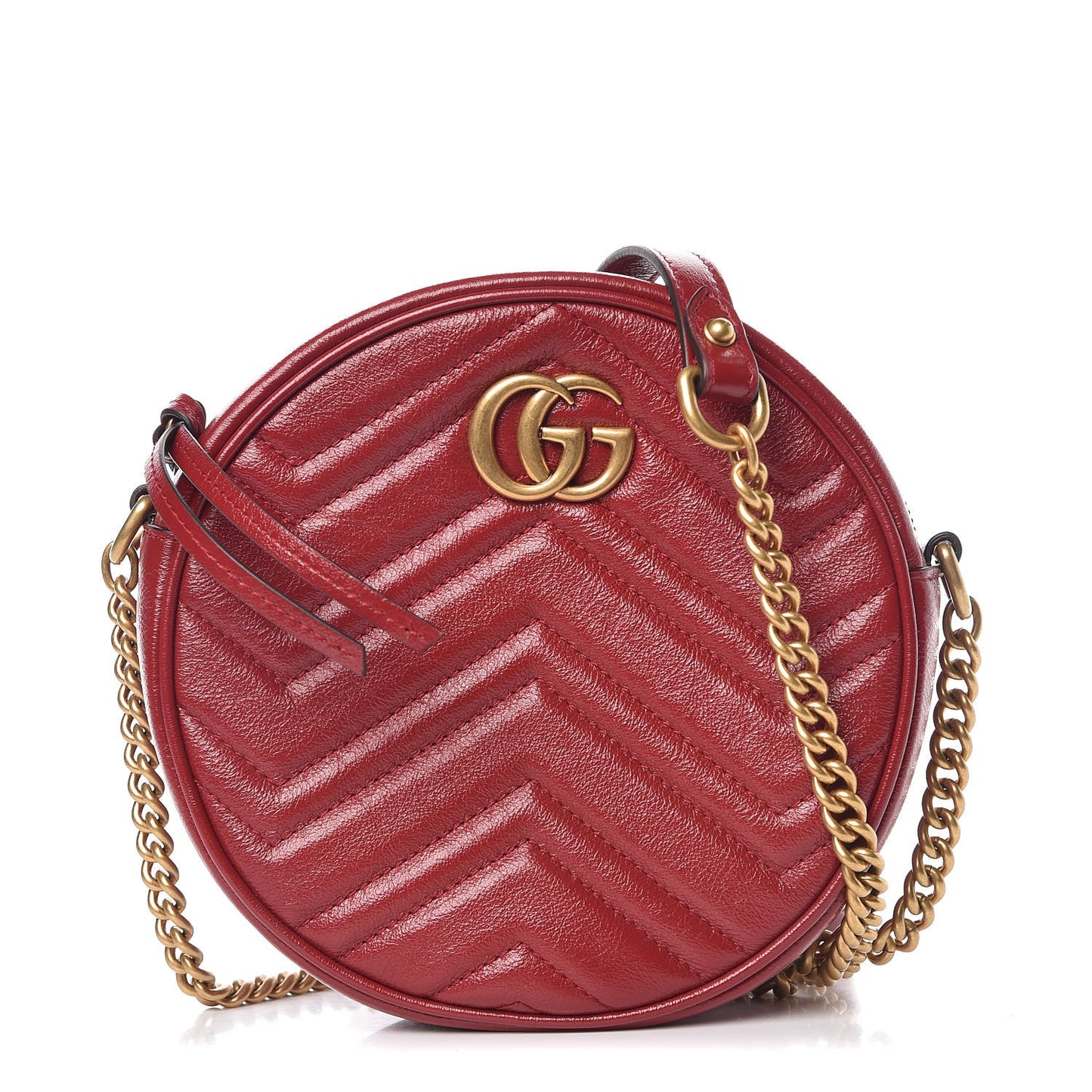 Glazed Calfskin Matelasse Heart Mini GG Marmont Round Shoulder Bag Romantic Cerise