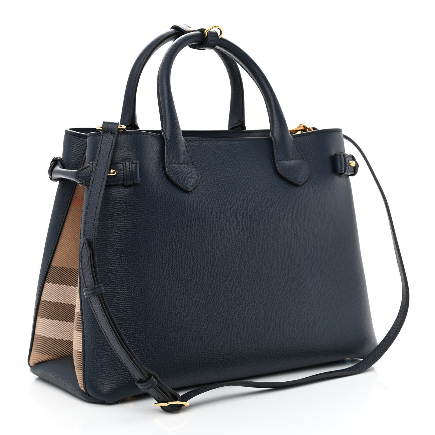 Burberry Derby Calfskin House Check Medium Banner Tote Ink Blue 3 of 11