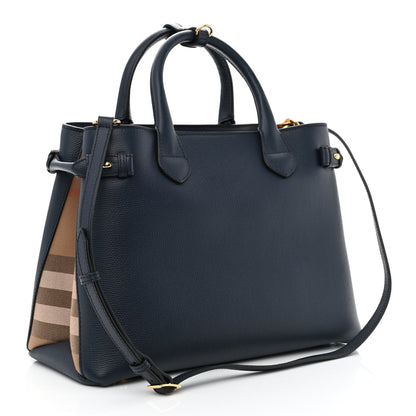 Burberry Derby Calfskin House Check Medium Banner Tote Ink Blue 3 of 11