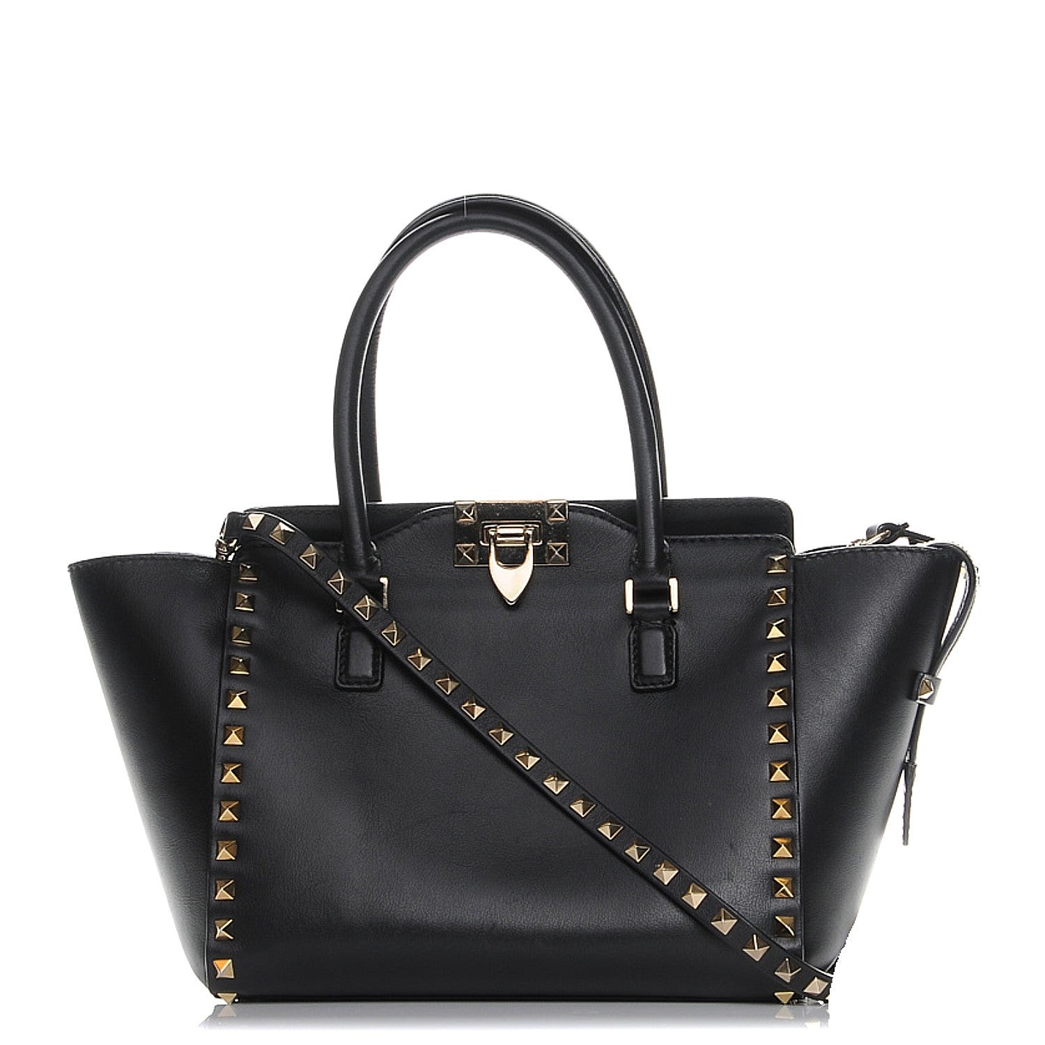 Valentino Garavani Vitello Small Rockstud Double Handle Tote Black 1 of 9