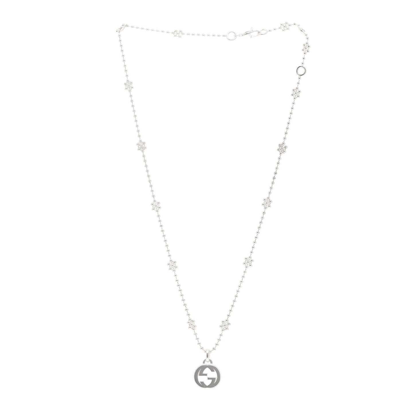 Sterling Silver Interlocking G Beaded Cluster Pendant Necklace